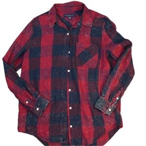 Aeropostale Button Down Long Tail Oversized‎ Plaid Shirt, Size XS